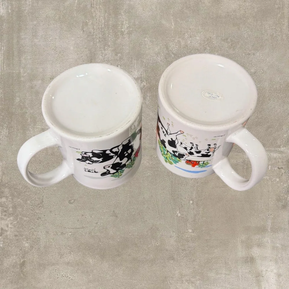 Vintage 1997 E. Rosen Cow Mug Set 2 Farmhouse Coffee Cup Dairy Cow Kitchen Decor